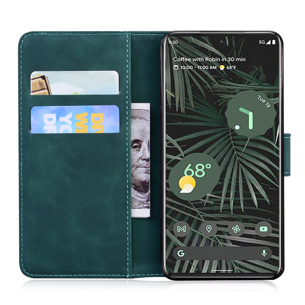 Skin-touch Feeling Butterfly Printing Wallet Stand Full Protection Leather Case Shell for Google Pixel 6 Pro - Green-5