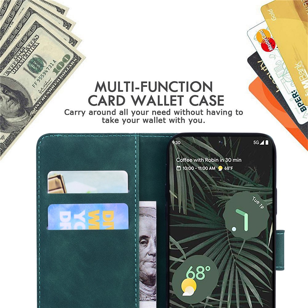 Skin-touch Feeling Butterfly Printing Wallet Stand Full Protection Leather Case Shell for Google Pixel 6 Pro - Green-6