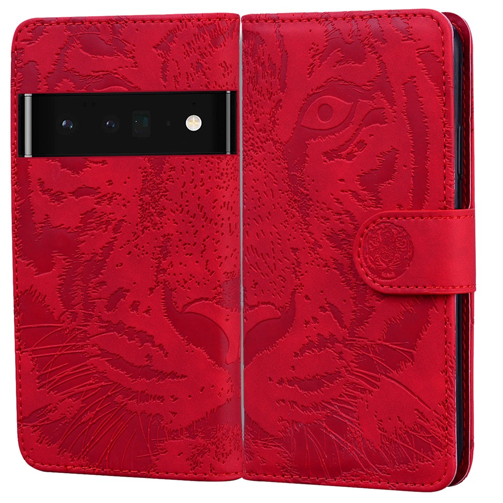 Tiger Pattern Imprinted PU Leather Wallet Stand Phone Flip Case Shell for Google Pixel 6 - Red-1
