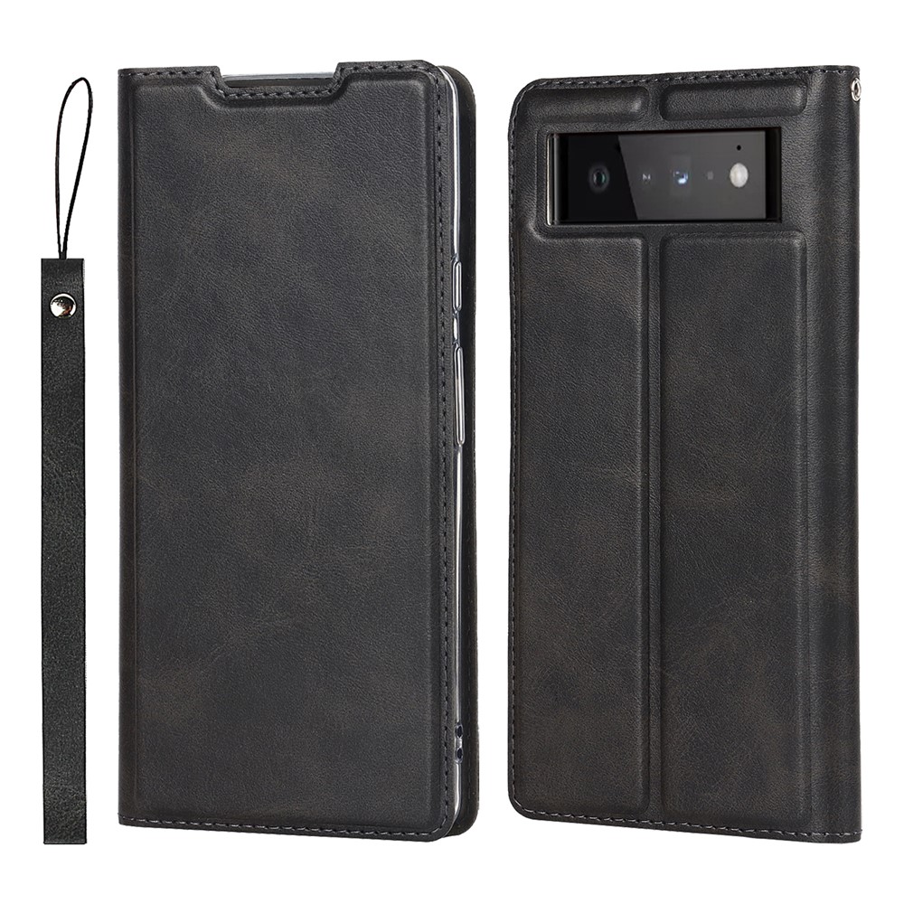 PU Leather Full Protection Card Holder Phone Cover Stand Case with Lanyard for Google Pixel 6 Pro - Black-1