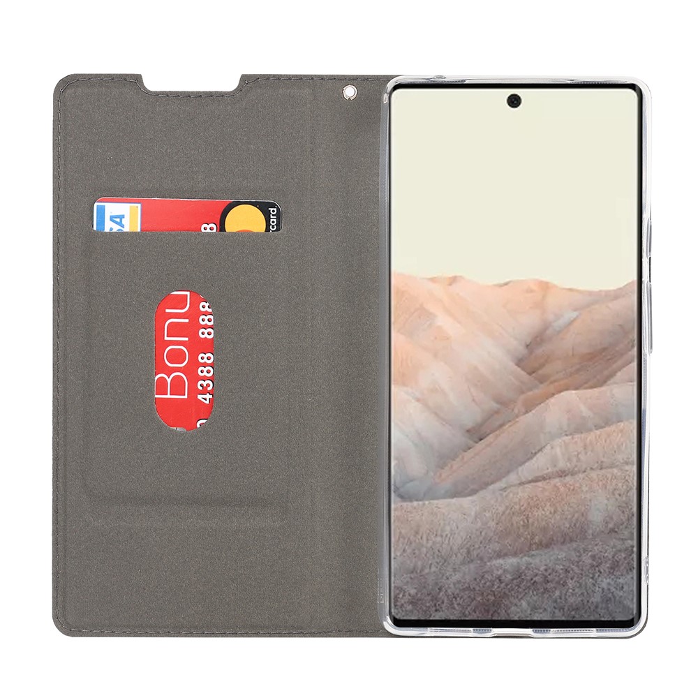 PU Leather Full Protection Card Holder Phone Cover Stand Case with Lanyard for Google Pixel 6 Pro - Black-4