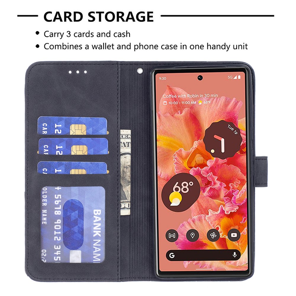 Imprinted Butterfly Pattern PU Leather Case Dual-sided Magnetic Clasp Wallet Stand Cover with Strap for Google Pixel 6 - Black-3
