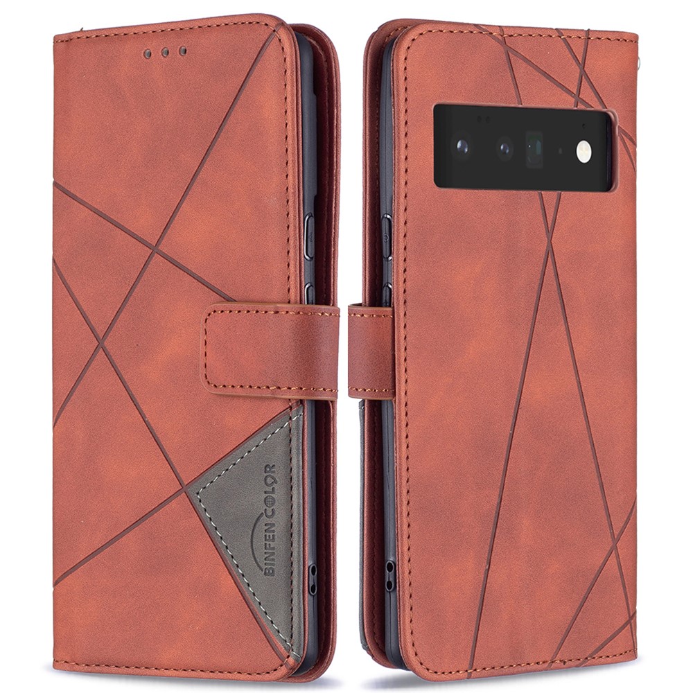BINFEN COLOR BF05 Anti-fall Shell Geometric Imprinted Flip PU Leather Case Wallet Cover with Stand for Google Pixel 6 Pro - Brown-1