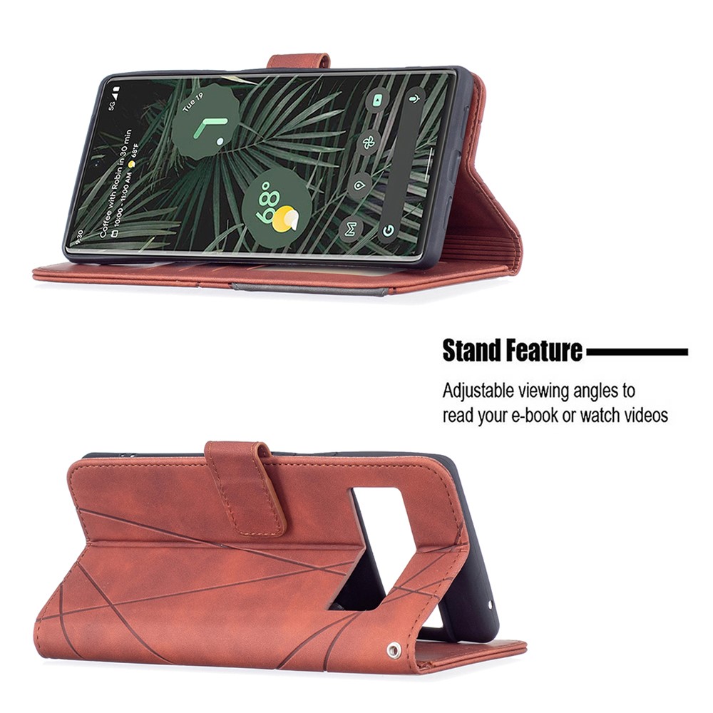 BINFEN COLOR BF05 Anti-fall Shell Geometric Imprinted Flip PU Leather Case Wallet Cover with Stand for Google Pixel 6 Pro - Brown-2