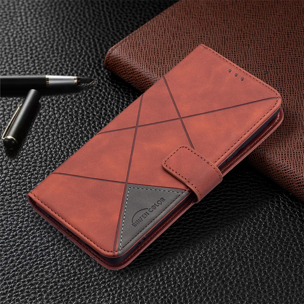BINFEN COLOR BF05 Anti-fall Shell Geometric Imprinted Flip PU Leather Case Wallet Cover with Stand for Google Pixel 6 Pro - Brown-6