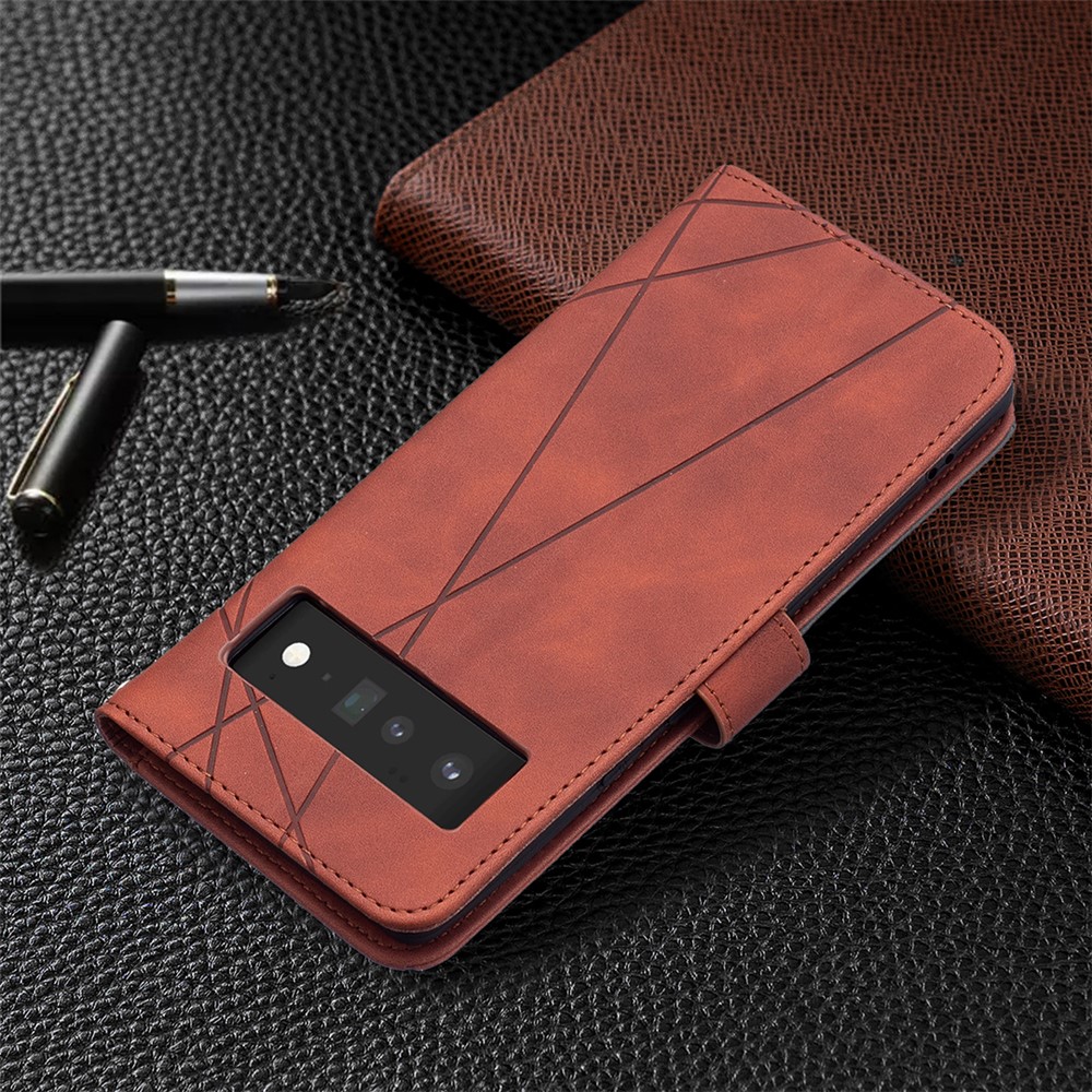 BINFEN COLOR BF05 Anti-fall Shell Geometric Imprinted Flip PU Leather Case Wallet Cover with Stand for Google Pixel 6 Pro - Brown-7