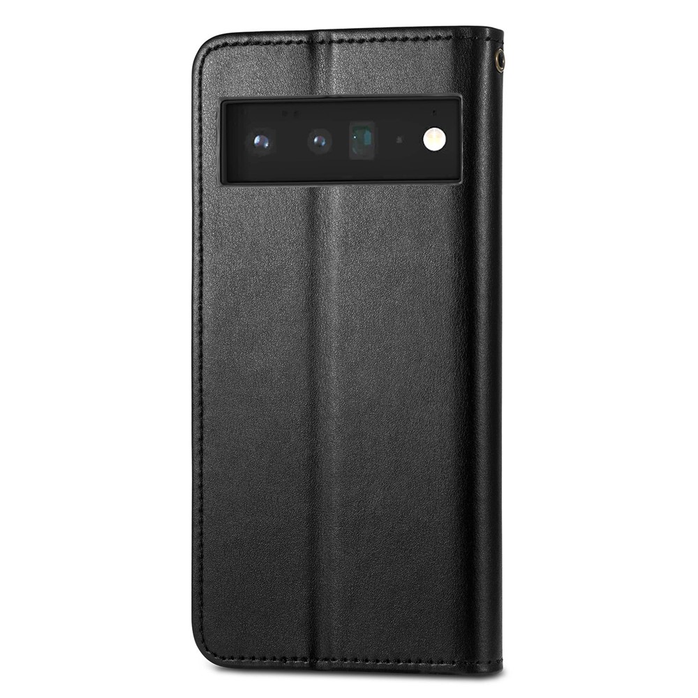 PU Leather Wallet Case Flip Stand Magnetic Round Buckle Protective Cover with Strap for Google Pixel 6 Pro - Black-9