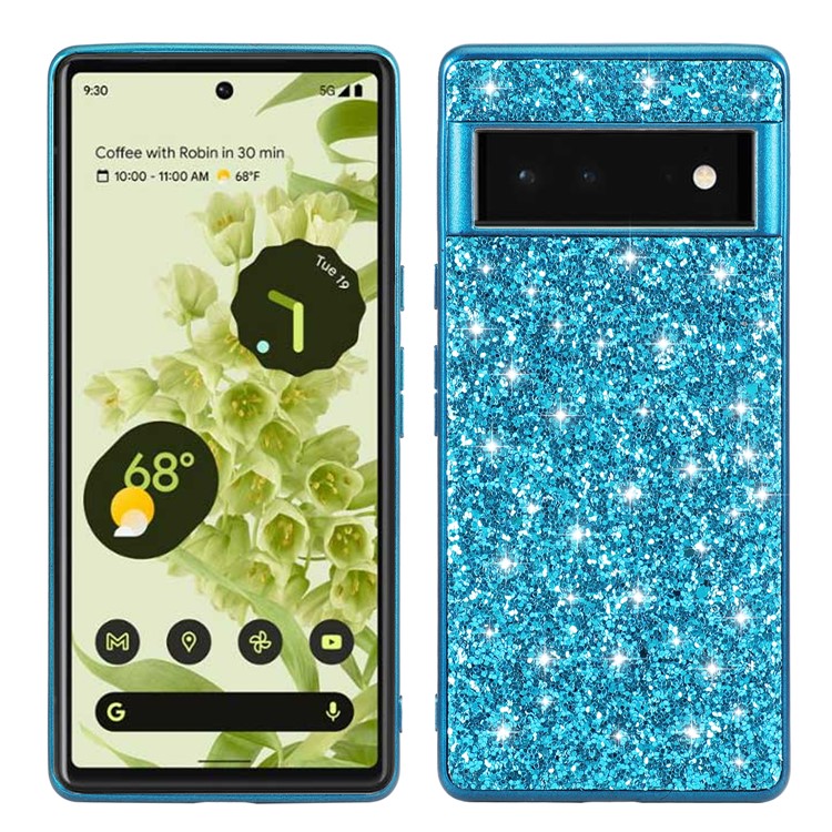 Glitter Electroplating TPU Bumper + Hard PC Back Panel Hybrid Phone Case Cover for Google Pixel 6 Pro - Blue-1