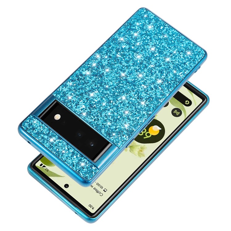 Glitter Electroplating TPU Bumper + Hard PC Back Panel Hybrid Phone Case Cover for Google Pixel 6 Pro - Blue-2