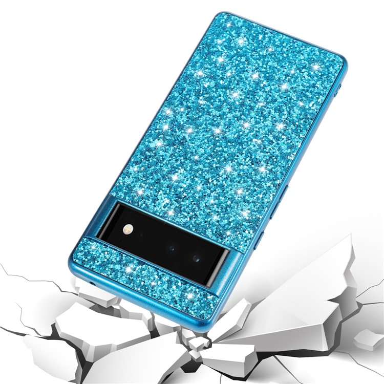 Glitter Electroplating TPU Bumper + Hard PC Back Panel Hybrid Phone Case Cover for Google Pixel 6 Pro - Blue-3