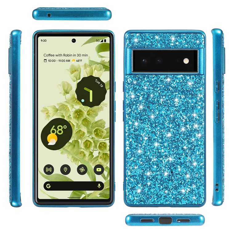 Glitter Electroplating TPU Bumper + Hard PC Back Panel Hybrid Phone Case Cover for Google Pixel 6 Pro - Blue-6