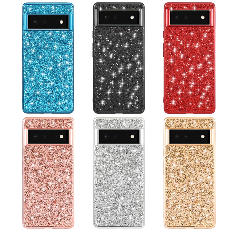 Glitter Electroplating TPU Bumper + Hard PC Back Panel Hybrid Phone Case Cover for Google Pixel 6 Pro - Blue-7