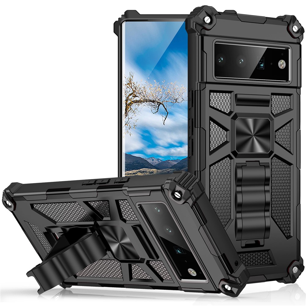 Hybrid Hard PC Soft TPU Shockproof Protective Case with Car Mount Kickstand for Google Pixel 6 Pro - Black-1