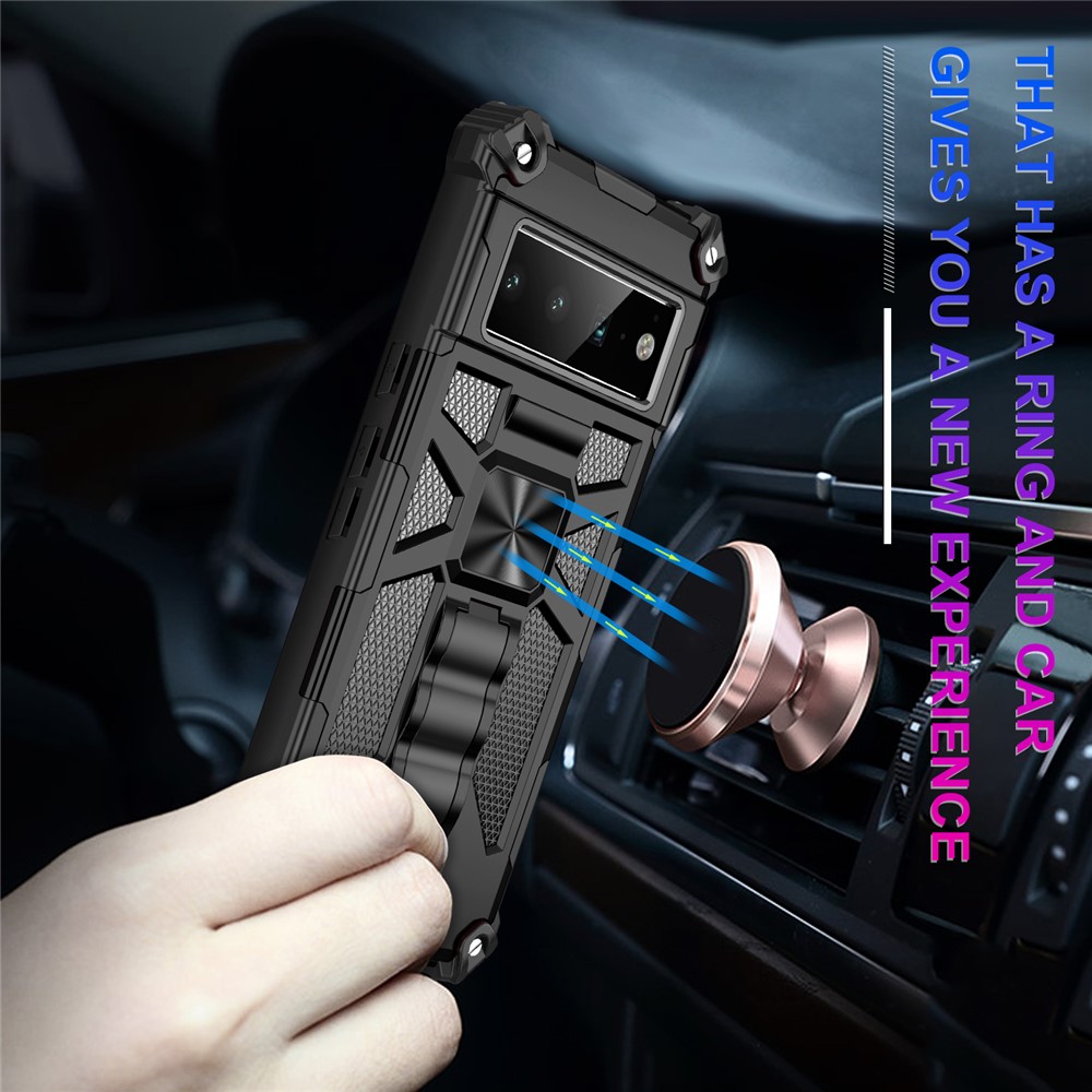 Hybrid Hard PC Soft TPU Shockproof Protective Case with Car Mount Kickstand for Google Pixel 6 Pro - Black-2