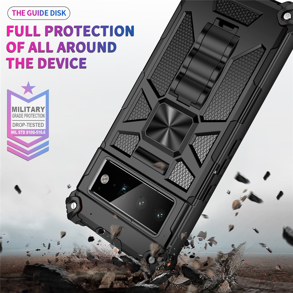 Hybrid Hard PC Soft TPU Shockproof Protective Case with Car Mount Kickstand for Google Pixel 6 Pro - Black-3