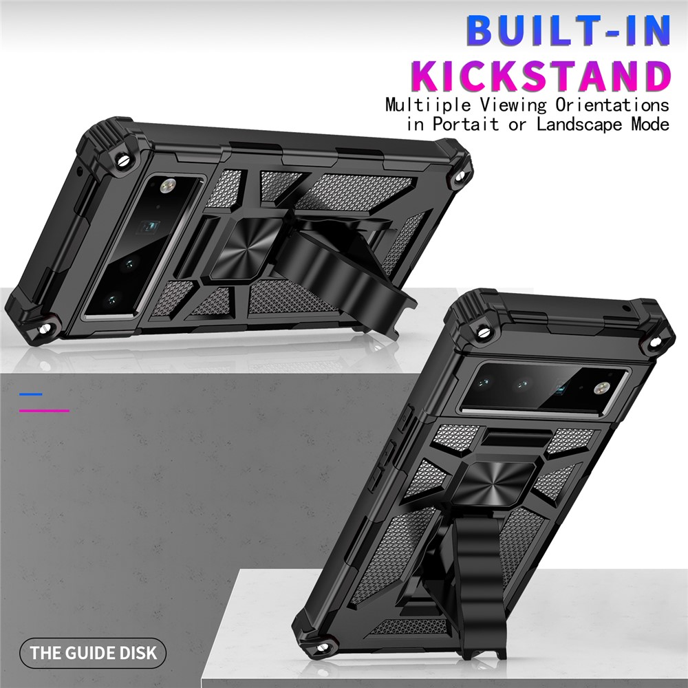 Hybrid Hard PC Soft TPU Shockproof Protective Case with Car Mount Kickstand for Google Pixel 6 Pro - Black-4