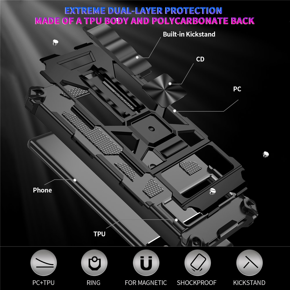Hybrid Hard PC Soft TPU Shockproof Protective Case with Car Mount Kickstand for Google Pixel 6 Pro - Black-5