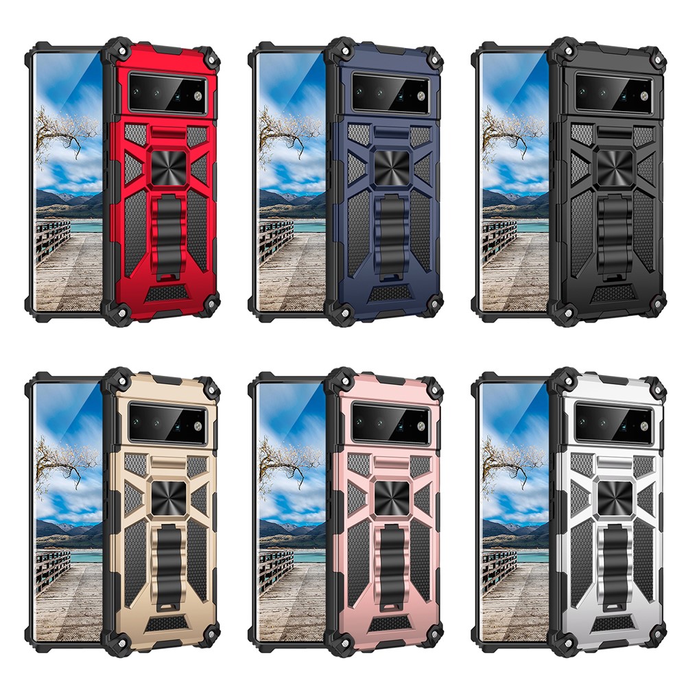 Hybrid Hard PC Soft TPU Shockproof Protective Case with Car Mount Kickstand for Google Pixel 6 Pro - Black-8