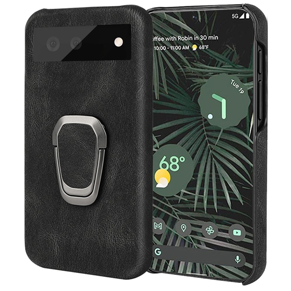 PU Leather Coated TPU Anti-fall Phone Cover Case with Rotary Ring Holder Kickstand for Google Pixel 6 Pro - Black-1