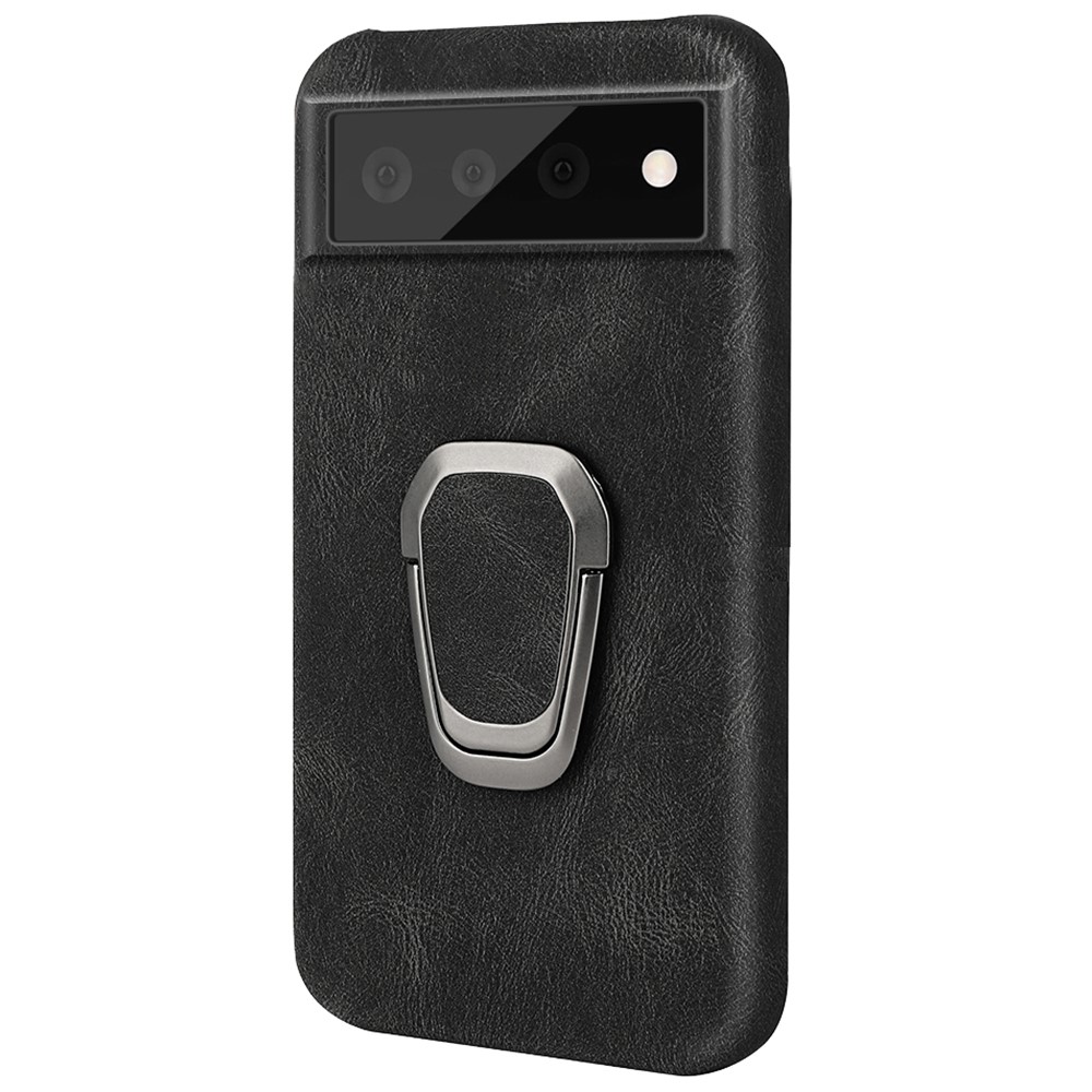 PU Leather Coated TPU Anti-fall Phone Cover Case with Rotary Ring Holder Kickstand for Google Pixel 6 Pro - Black-2