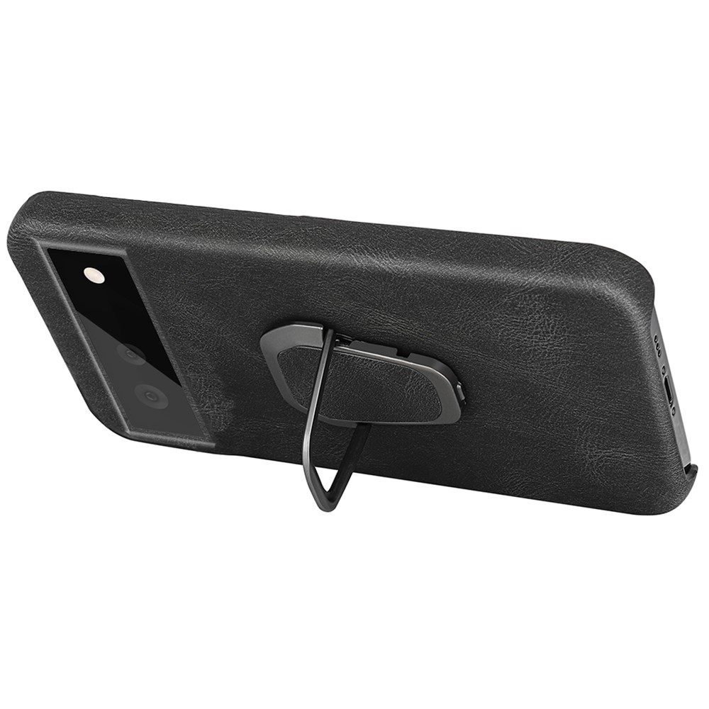PU Leather Coated TPU Anti-fall Phone Cover Case with Rotary Ring Holder Kickstand for Google Pixel 6 Pro - Black-3