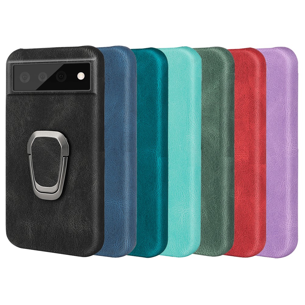 PU Leather Coated TPU Anti-fall Phone Cover Case with Rotary Ring Holder Kickstand for Google Pixel 6 Pro - Black-7