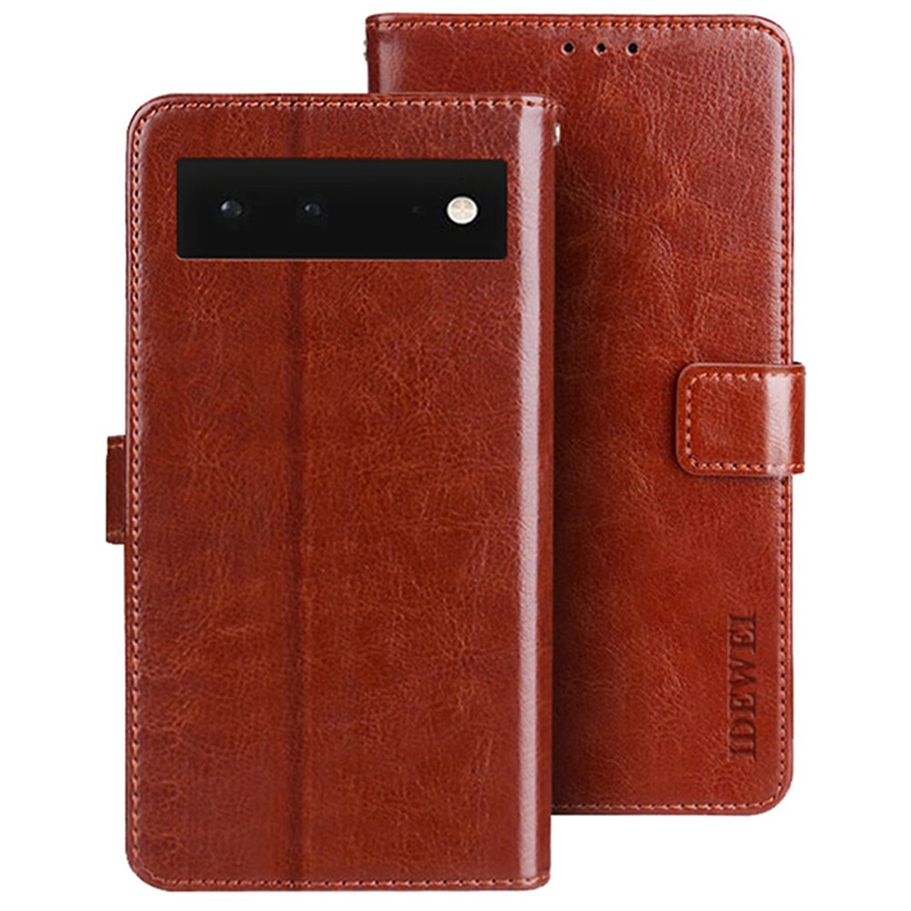 IDEWEI Shockproof Phone Bag Case PU Leather + TPU Case All-round Protection Stand Wallet Phone Cover for Google Pixel 6 - Brown-1