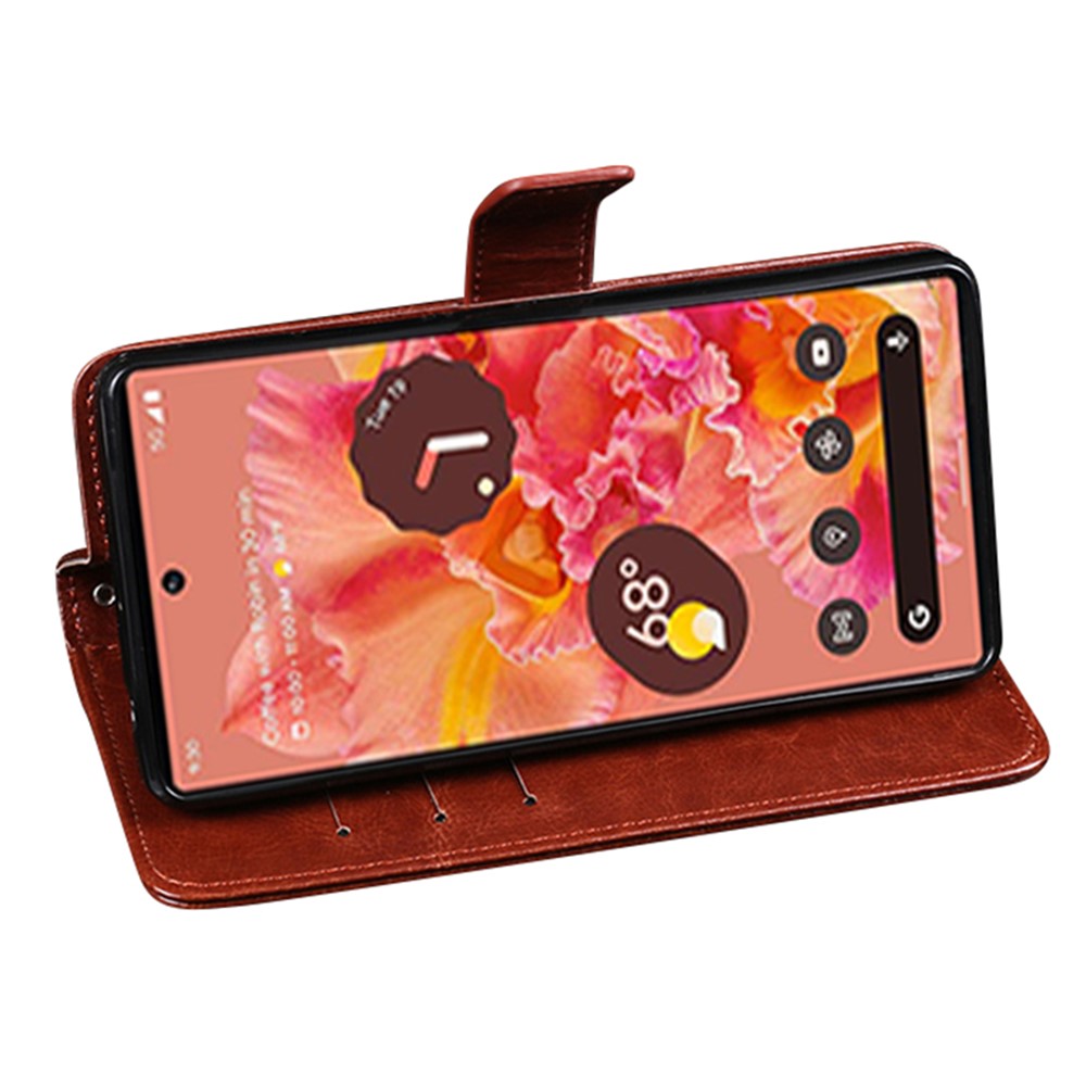IDEWEI Shockproof Phone Bag Case PU Leather + TPU Case All-round Protection Stand Wallet Phone Cover for Google Pixel 6 - Brown-5