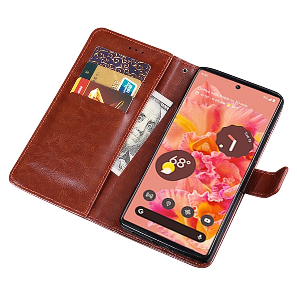IDEWEI Shockproof Phone Bag Case PU Leather + TPU Case All-round Protection Stand Wallet Phone Cover for Google Pixel 6 - Brown-6