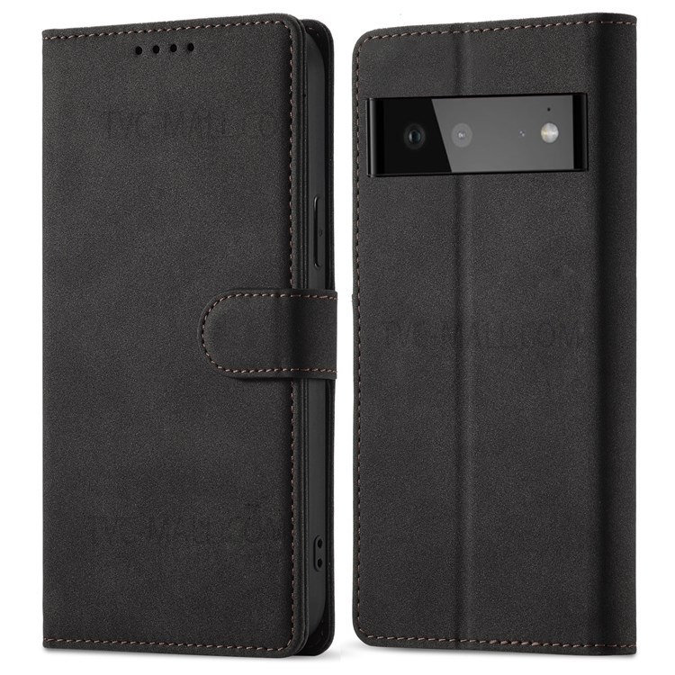 Anti-scratch Matte PU Leather Magnetic Closure Wallet Stand Phone Case with RFID Blocking Function for Google Pixel 6 - Black-1