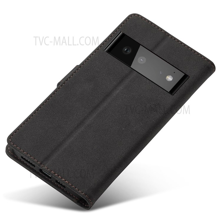 Anti-scratch Matte PU Leather Magnetic Closure Wallet Stand Phone Case with RFID Blocking Function for Google Pixel 6 - Black-6