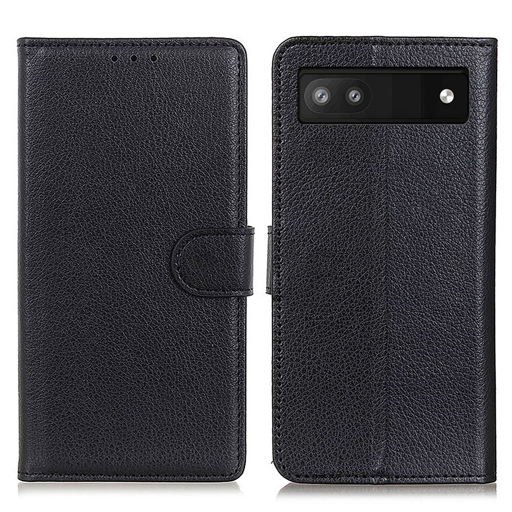 Litchi Texture PU Leather Case Hands-free Stand Design Phone Wallet Cover for Google Pixel 6a - Black-1