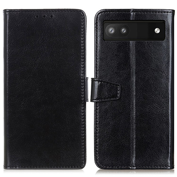 Solid Color Textured Leather Case Adjustable Stand Wallet Phone Shell for Google Pixel 6a - Black-1