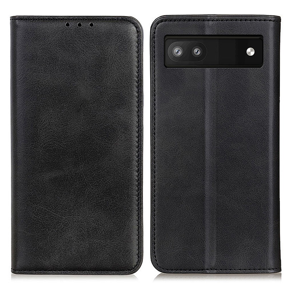 Magnetic Auto-absorbed Solid Color Split Leather + TPU Stand Wallet Case for Google Pixel 6a - Black-1