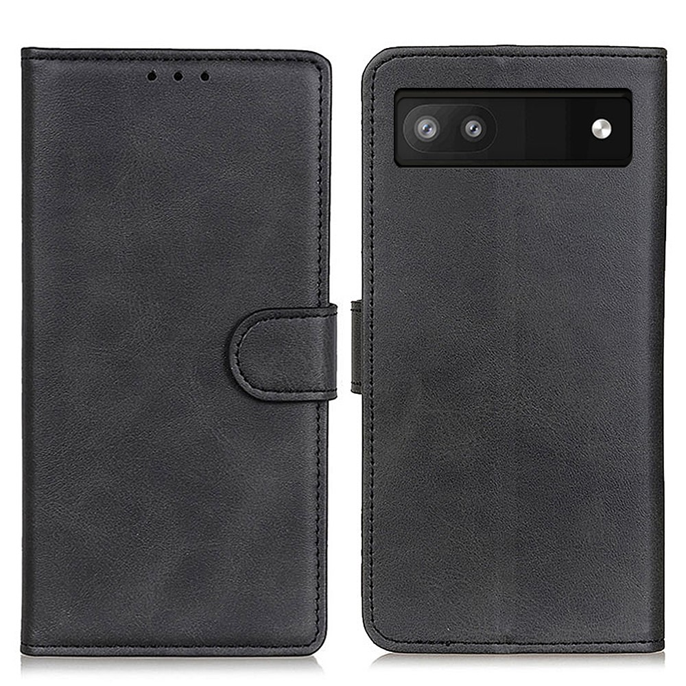 Textured PU Leather Phone Cover with Stand Wallet Feature for Google Pixel 6a - Black-1