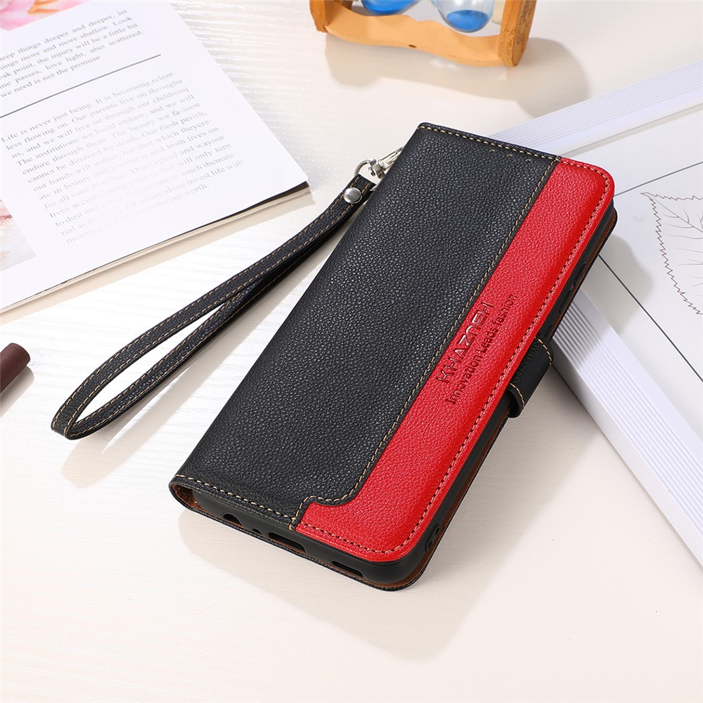 KHAZNEH RFID Blocking Litchi Texture PU Leather Case Wallet Phone Stand Case with Anti-lost Lanyard for Google Pixel 6a - Black-6