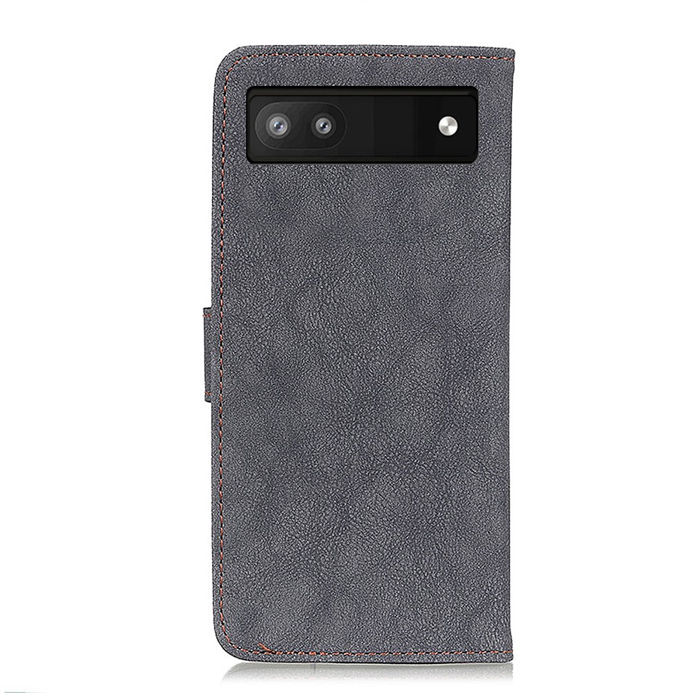 KHAZHEN Well-protected Vintage Stitching Line Split Leather Wallet Flip Stand Cover Phone Case for Google Pixel 6a - Black-3