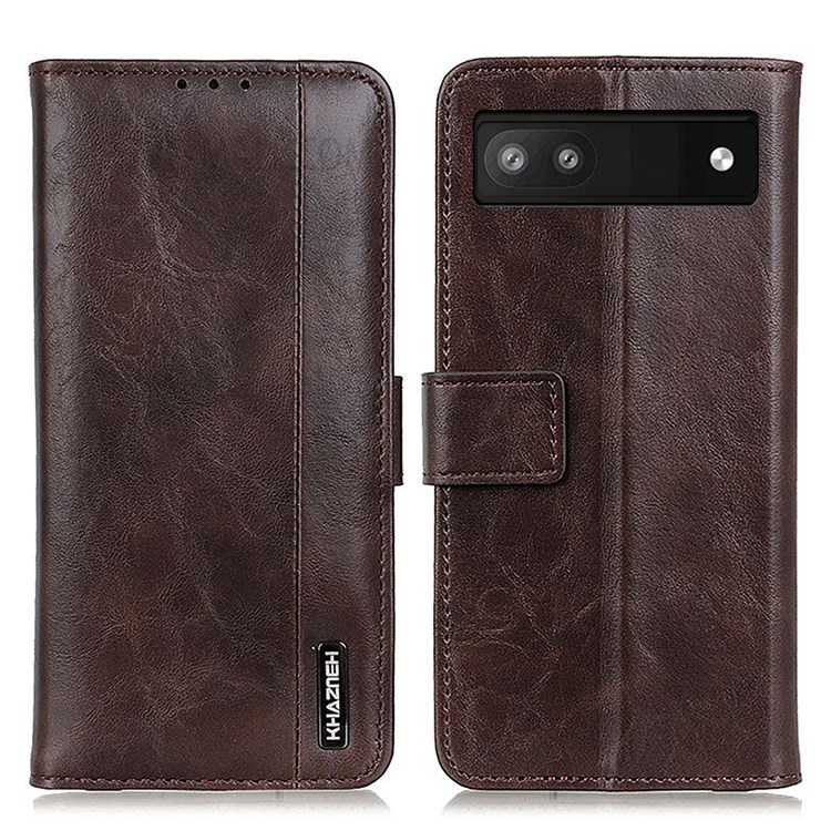 KHAZNEH Drop-proof PU Leather Adjustable Stand Wallet Design Protective Phone Cover Case for Google Pixel 6a - Brown-1