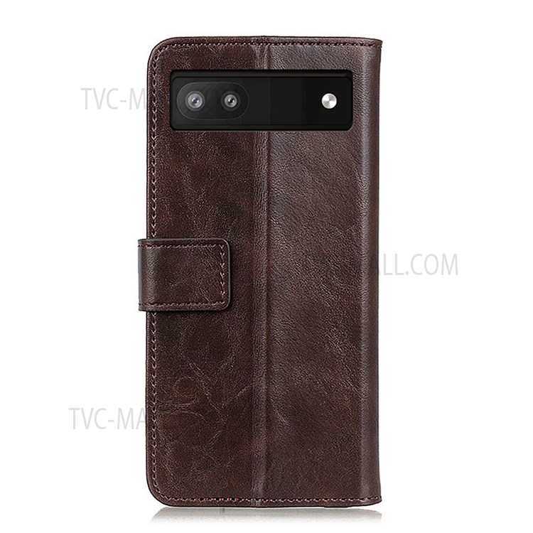KHAZNEH Drop-proof PU Leather Adjustable Stand Wallet Design Protective Phone Cover Case for Google Pixel 6a - Brown-3