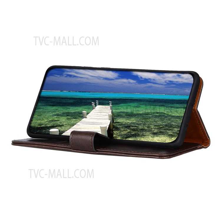 KHAZNEH Drop-proof PU Leather Adjustable Stand Wallet Design Protective Phone Cover Case for Google Pixel 6a - Brown-4
