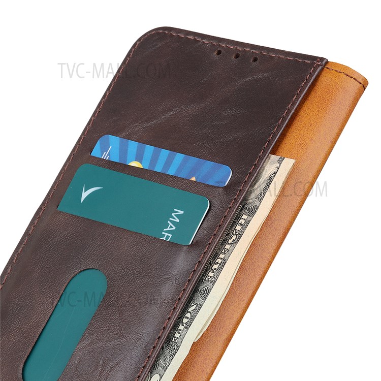 KHAZNEH Drop-proof PU Leather Adjustable Stand Wallet Design Protective Phone Cover Case for Google Pixel 6a - Brown-7