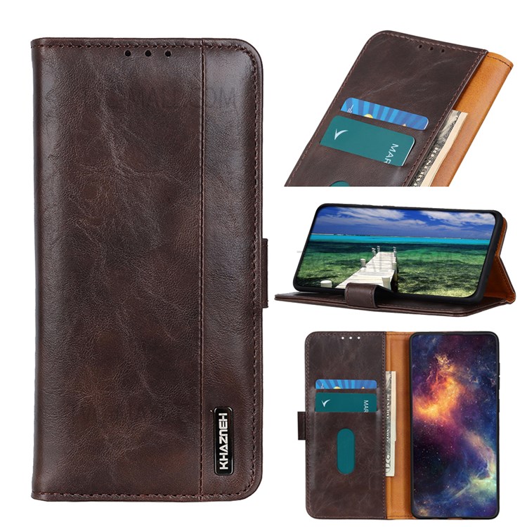 KHAZNEH Drop-proof PU Leather Adjustable Stand Wallet Design Protective Phone Cover Case for Google Pixel 6a - Brown-8
