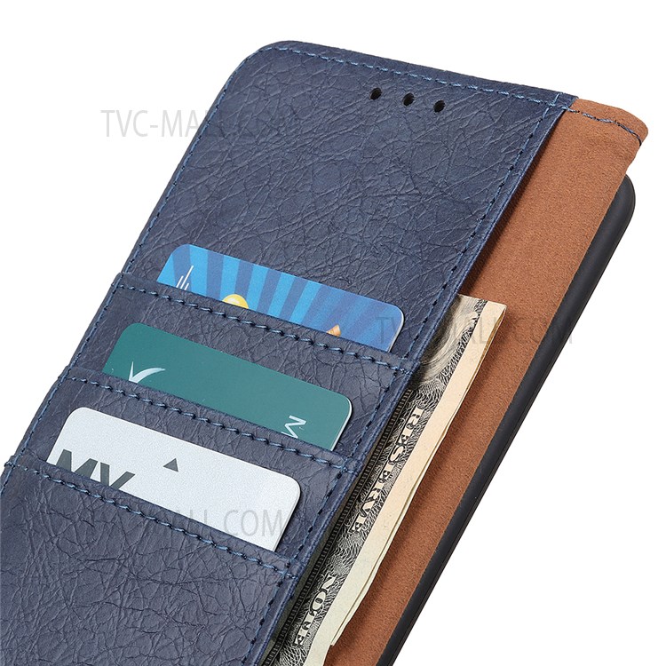 KHAZNEH Rhino Texture Split Leather Magnetic Flip Cover Foldable Stand Wallet Protective Phone Case for Google Pixel 6a - Blue-7