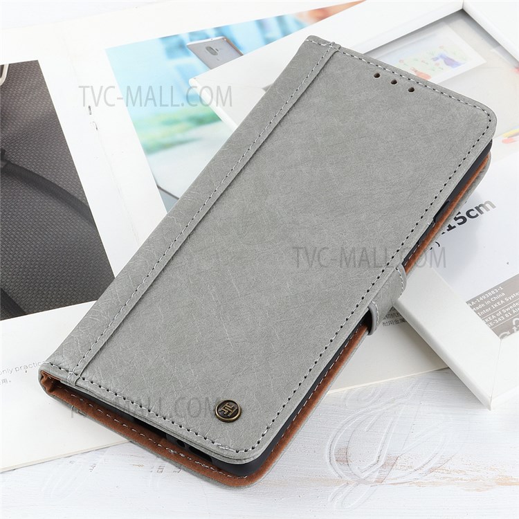 KHAZNEH Rhino Texture Split Leather Magnetic Flip Cover Foldable Stand Wallet Protective Phone Case for Google Pixel 6a - Grey-6