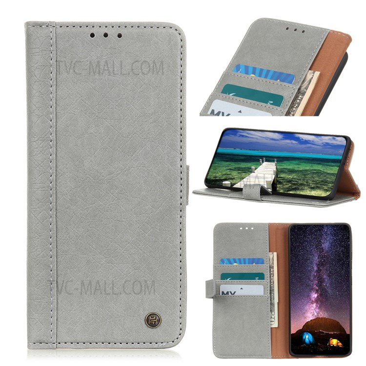 KHAZNEH Rhino Texture Split Leather Magnetic Flip Cover Foldable Stand Wallet Protective Phone Case for Google Pixel 6a - Grey-8