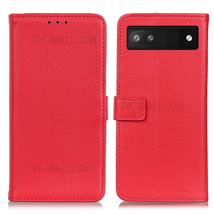 Litchi Texture Magnetic Closure Cover Anti-fall Protective PU Leather + TPU Stand Wallet Phone Case for Google Pixel 6a - Red-1