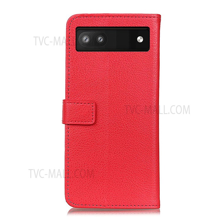 Litchi Texture Magnetic Closure Cover Anti-fall Protective PU Leather + TPU Stand Wallet Phone Case for Google Pixel 6a - Red-3