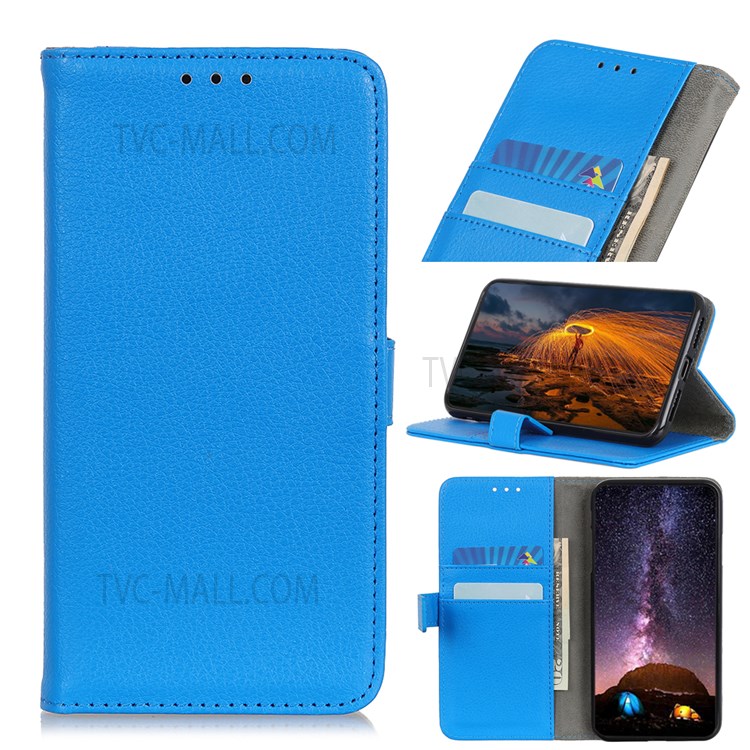 Litchi Texture Magnetic Closure Cover Anti-fall Protective PU Leather + TPU Stand Wallet Phone Case for Google Pixel 6a - Blue-11