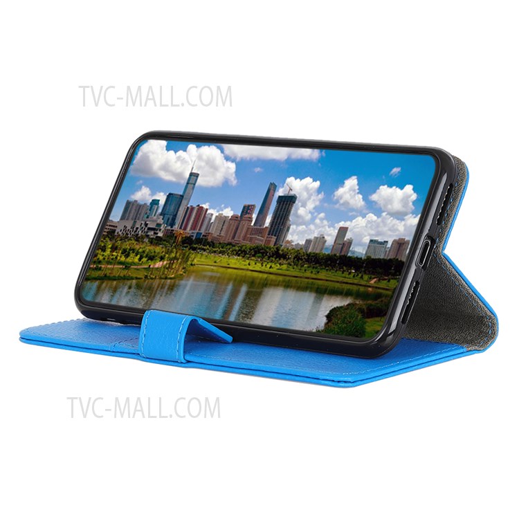 Litchi Texture Magnetic Closure Cover Anti-fall Protective PU Leather + TPU Stand Wallet Phone Case for Google Pixel 6a - Blue-4
