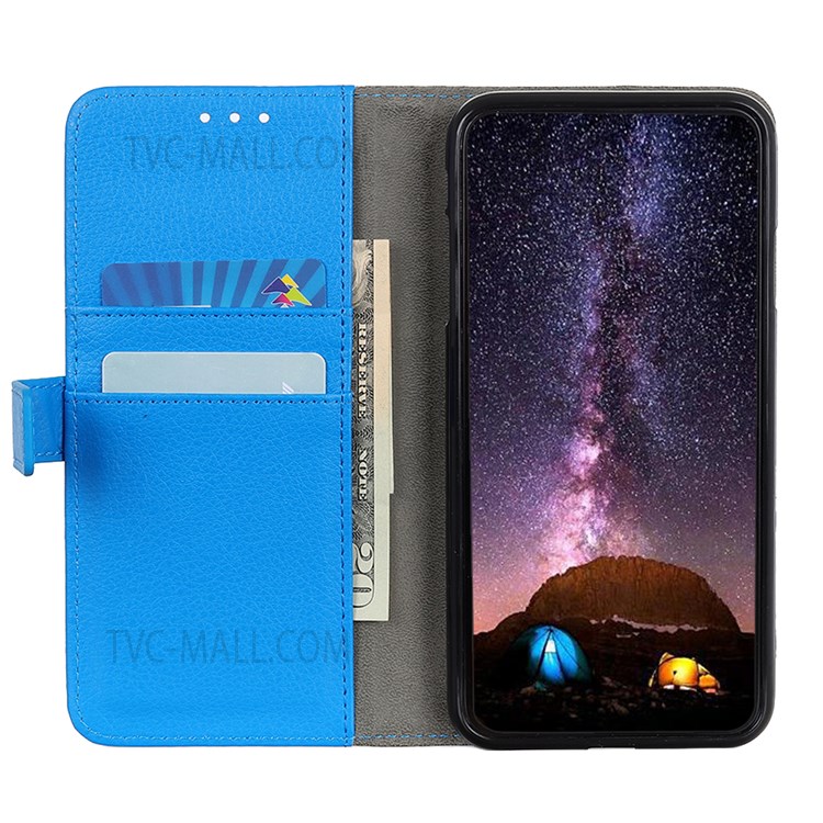Litchi Texture Magnetic Closure Cover Anti-fall Protective PU Leather + TPU Stand Wallet Phone Case for Google Pixel 6a - Blue-5